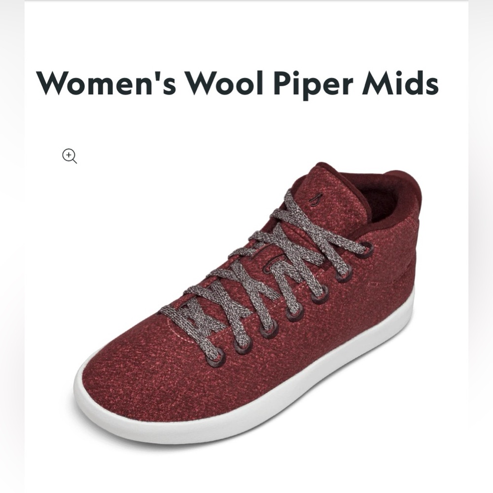 Allbirds "Wool Piper" Burgundy Mids Sneakers ~ 8